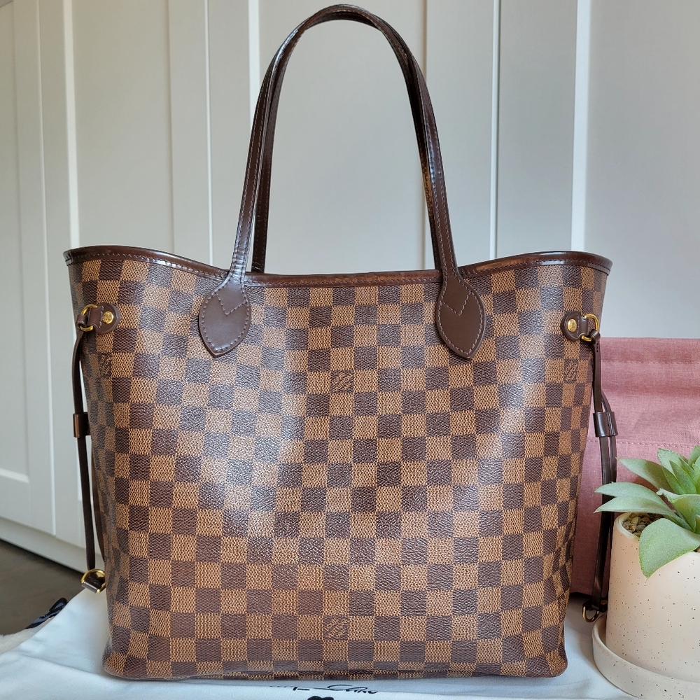 💕Louis Vuitton Tote Bag Neverfull MM Damier Ebene "ROSE Ballerine Interior" - Picture 1 of 17